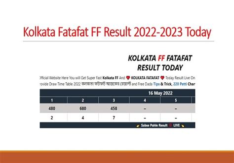 Kolkata Fatafat FF Result Today live Updates .